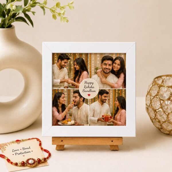 The customizer.in Raksha Bandhan Tabletop Photo Frame with best wishes of Raksha Bandhan