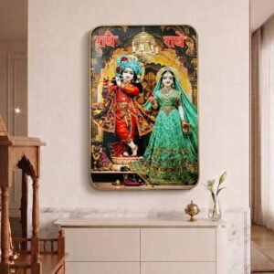 Radha Krishna 'Radhe Radhe' LED Photo Frame - Green Edition