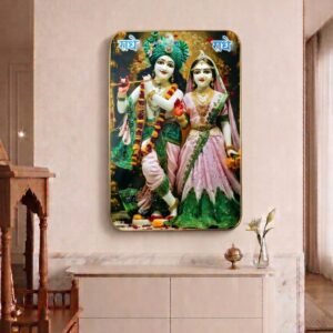 Radha Krishna 'Radhe Radhe' LED Photo Frame - Green & Pink Edition
