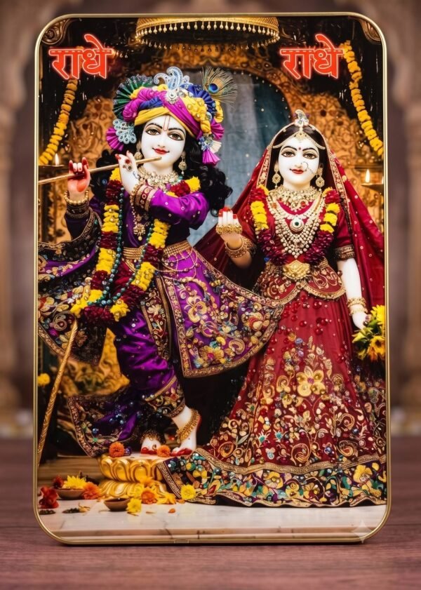 Illustrated 'Radhey Radhey' Radha Krishna Maharaja Style Devotional Frame of 12X18 inches