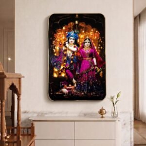 Radha Krishna 'Radhe Radhe' LED Photo Frame - Pink & Gold Edition